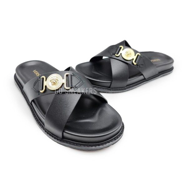 Мужские шлепки Versace Flip-flops Leather X Black