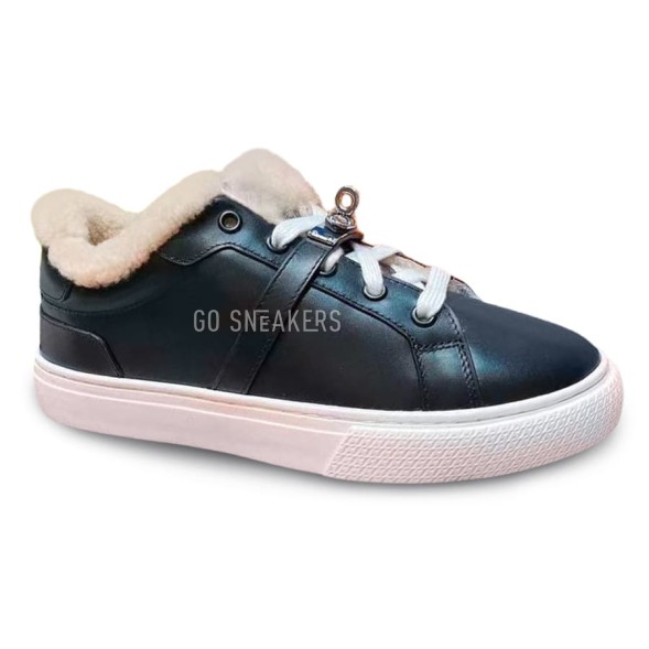 Женские зимние кеды Hermes Winter Sneakers Leather Black