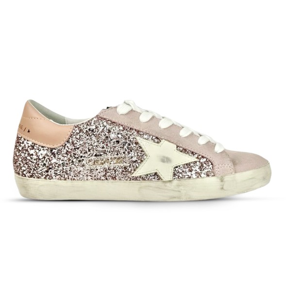 Женские кеды Golden Goose Super-Star in Silver Glitter With Leather Star and Heel Tab